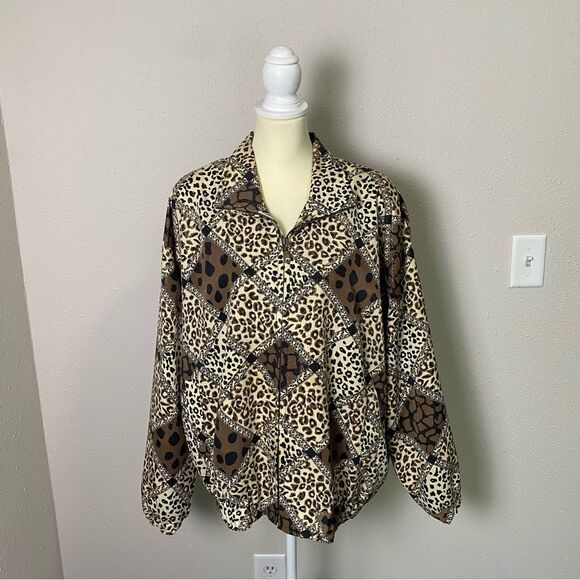 Vintage 80's A.D.S Gold Sparkling Animal Print Bomber Jacket Women's Size Large - Picture 9 of 15